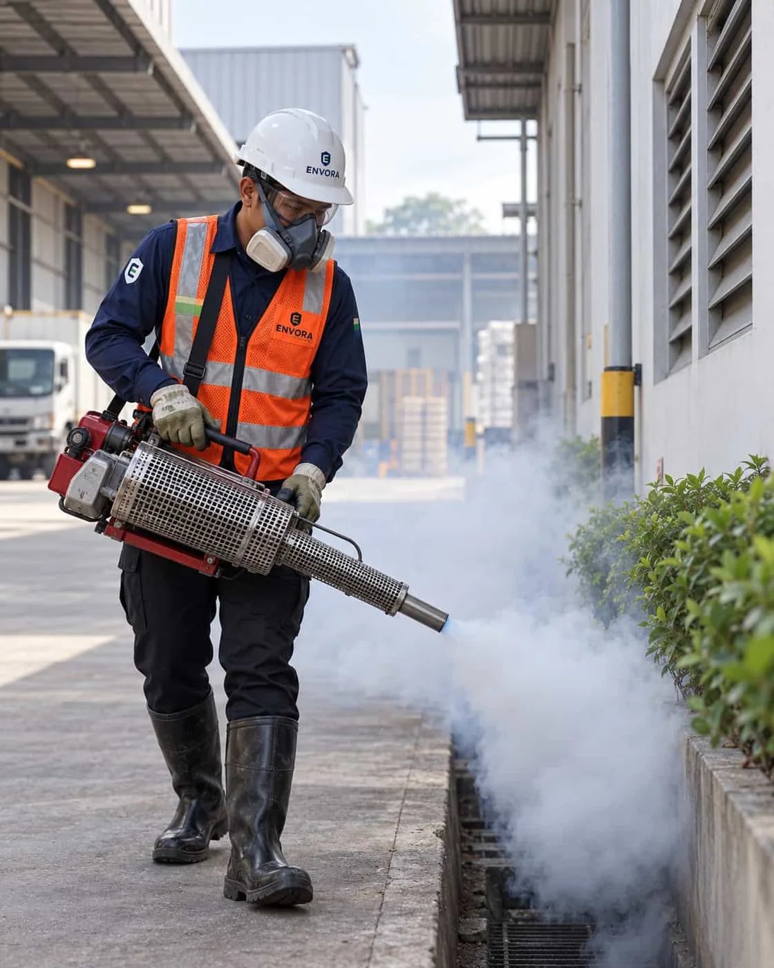 Proses fogging sebagai bagian dari pengendalian serangga di area luar